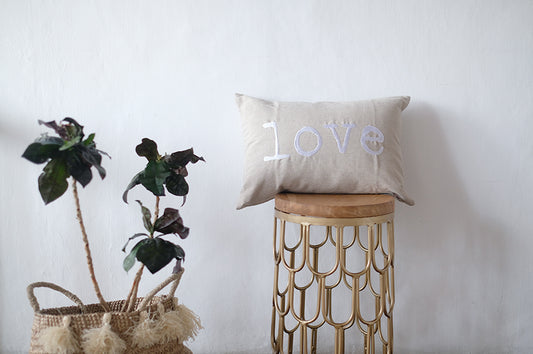Linen cushions with embroidery Love