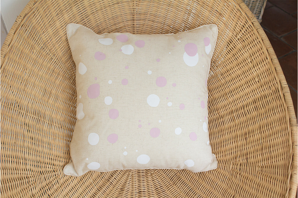 Printed Linen Cushion Dots Pink