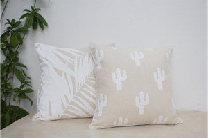Printed Linen Cushion Cactus White