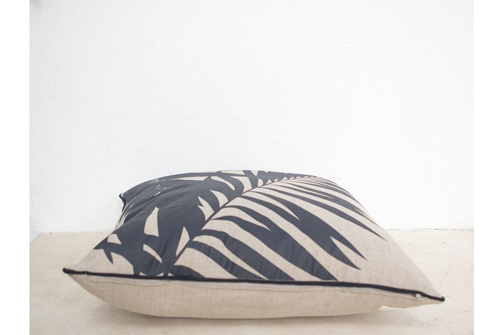 Palm Printed Linen Cushion Black