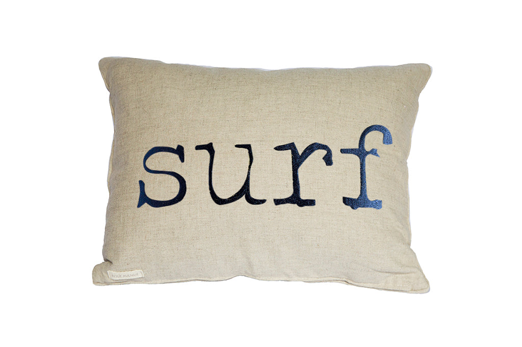 Linen cushions with embroidery Surf Navy
