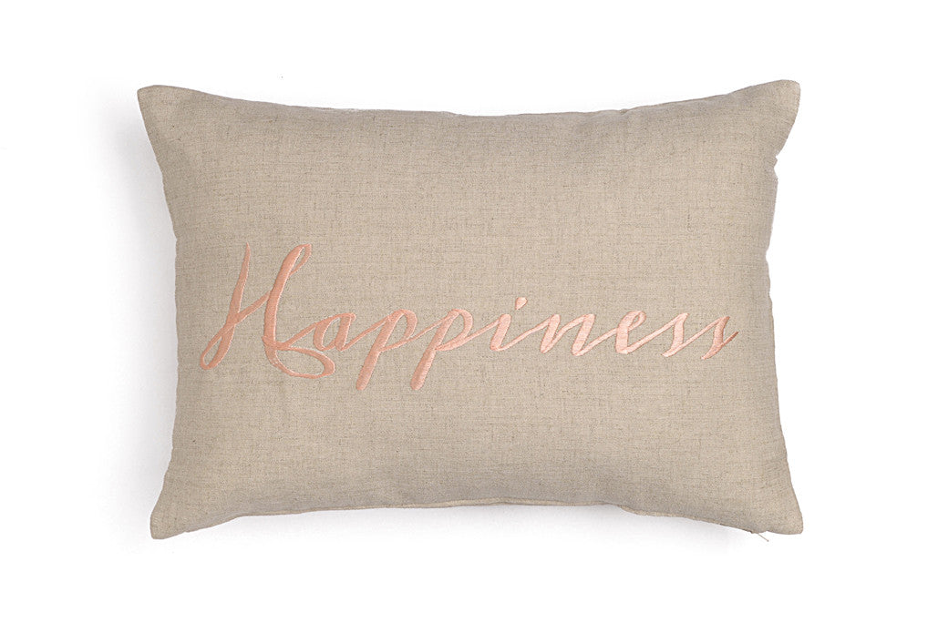 Linen cushions with embroidery Happiness Salmon